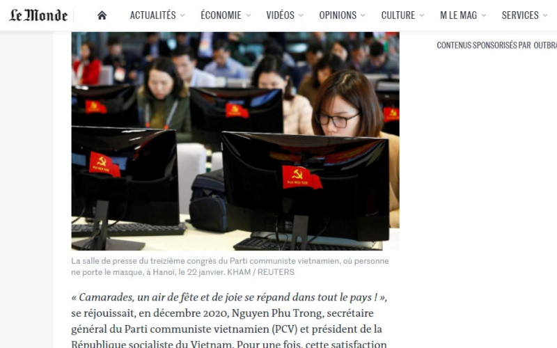 Báo Le Monde đăng bài và hình ảnh về Đại hội XIII diễn ra trong bối cảnh dịch bệnh được kiểm soát ở Việt Nam. 