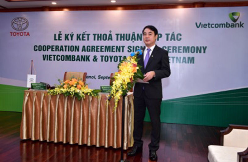 Chủ tịch HĐQT Vietcombank Nghiêm Xuân Thành phát biểu. Vietcombank và Toyota Motor Việt Nam ký kết Thỏa thuận Hợp tác -0