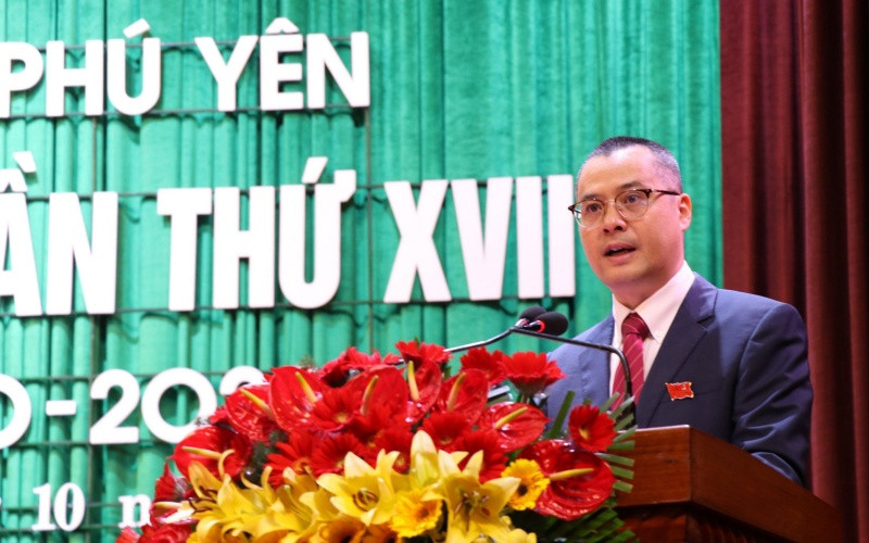 Đồng chí Phạm Đại Dương phát biểu ý kiến tại Đại hội. Đồng chí Phạm Đại Dương tái đắc cử Bí thư Tỉnh ủy Phú Yên -0
