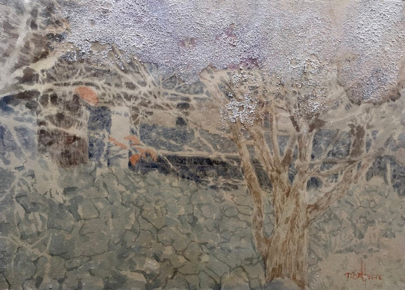 Mùa đông (Mầu nước - Giấy Dó. 117cm x 79cm, 2020). Nhẩn nha cùng