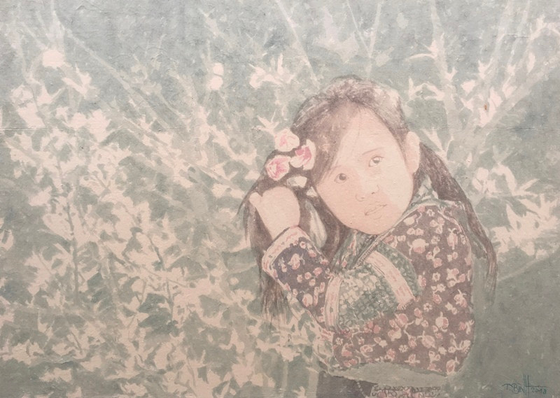 Mùa Xuân (Mầu nước - Giấy Dó. 117cm x 79cm, 2018). Nhẩn nha cùng