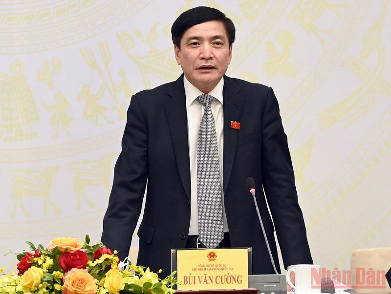 Tổng Thư ký Quốc hội, Chủ nhiệm Văn phòng Quốc hội Bùi Văn Cường phát biểu tại họp báo. (Ảnh: DUY LINH) Kỳ họp bất thường lần thứ nhất, Quốc hội khóa XV sẽ diễn ra theo hình thức trực tuyến -0
