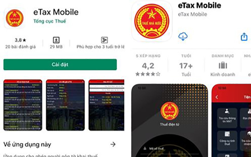 Ứng dụng eTax Mobile V1.0 trên thư viện App store và CH play.