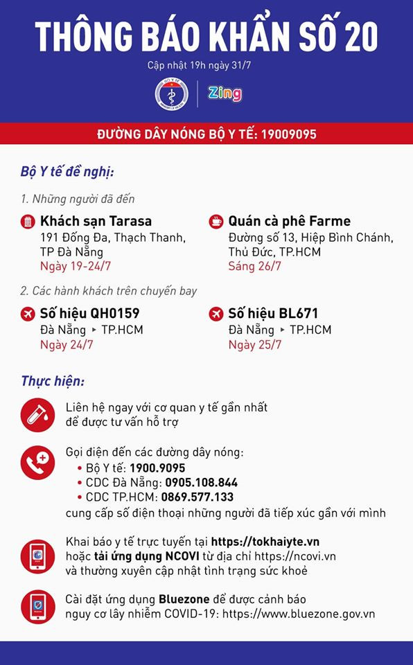 Thông báo khẩn về hai chuyến bay và địa điểm liên quan đến bệnh nhân Covid-19 ảnh 1 Thông báo khẩn về hai chuyến bay và hai địa điểm liên quan đến bệnh nhân Covid-19 -0