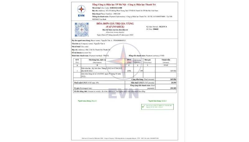 EVN triển khai mẫu hóa đơn điện tử theo quy định của Bộ Tài chính