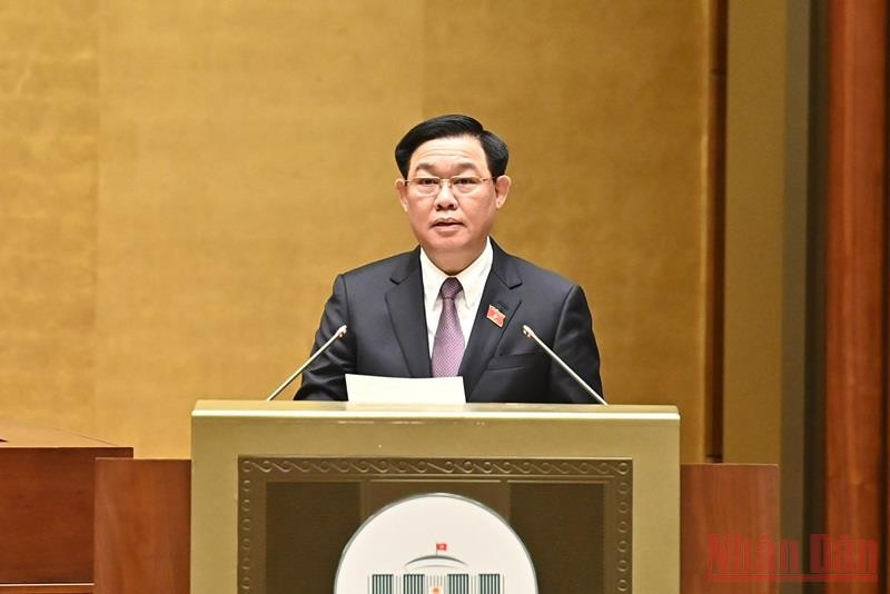 Chủ tịch Quốc hội Vương Đình Huệ phát biểu bế mạc Kỳ họp thứ ba, Quốc hội khóa XV. (Ảnh: NGUYÊN KHOA) Bế mạc Kỳ họp thứ ba, Quốc hội khóa XV -0