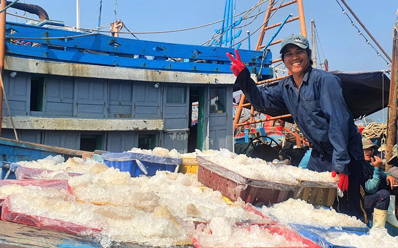 Nụ cười của ngư dân khi tàu cập cảng cá Thọ Quang. Những hải trình mang vị đời thấm ngọt -0