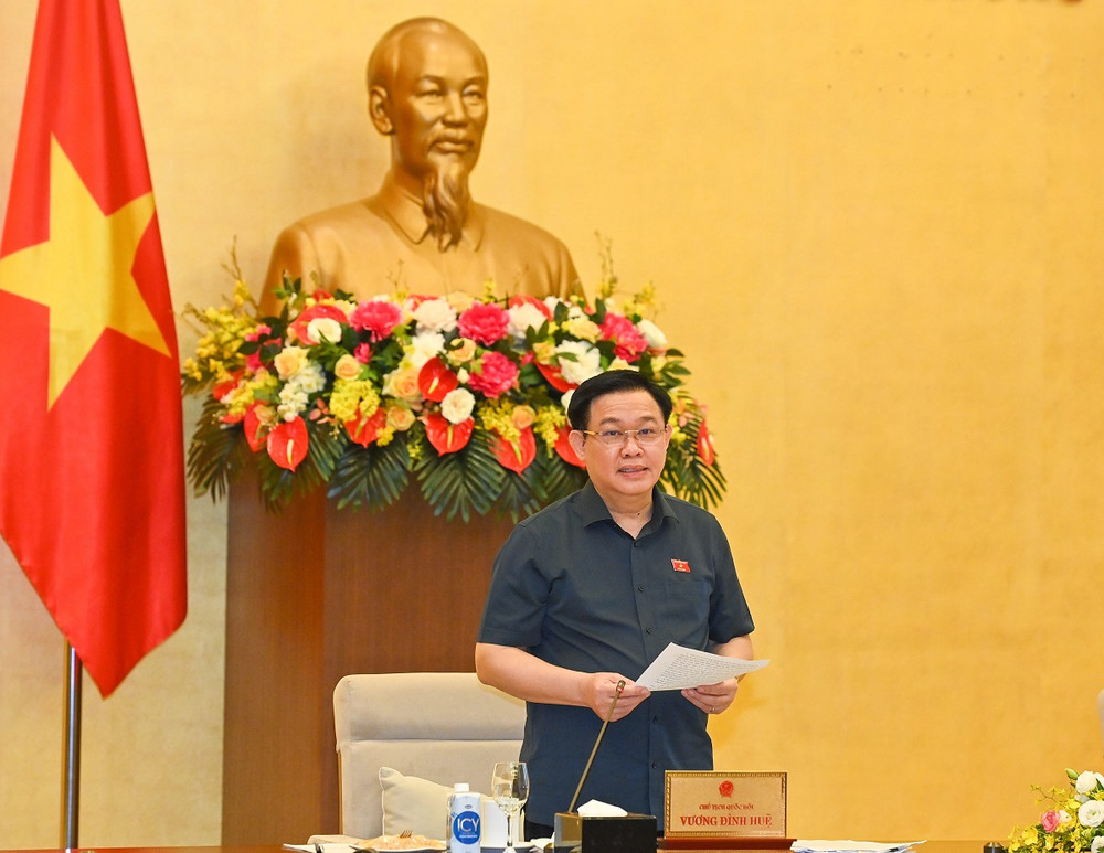 Chủ tịch Quốc hội Vương Đình Huệ phát biểu tại cuộc họp. Bảo đảm tối đa các điều kiện để tổ chức an toàn, thành công kỳ họp thứ nhất, Quốc hội khóa XV -0