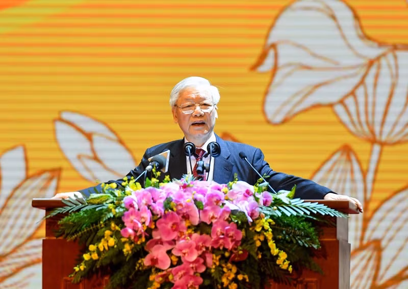  Tổng Bí thư, Chủ tịch nước Nguyễn Phú Trọng phát biểu tại lễ kỷ niệm.