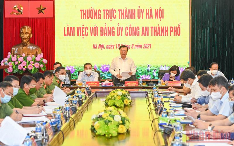 Quang cảnh buổi làm việc của Thường trực Thành uỷ Hà Nội với Đảng ủy Công an thành phố. (Ảnh: Duy Linh) Công an Hà Nội phải thật sự là chỗ dựa tin cậy của Thủ đô -0
