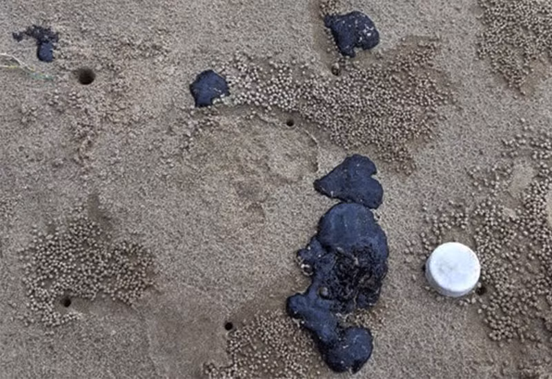 Dầu vón cục dạt vào biển Vĩnh Thái, huyện Vĩnh Linh.