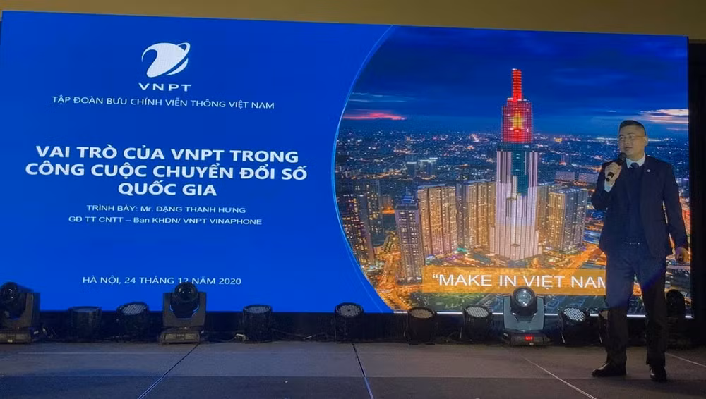 Ông Nguyễn Thanh Hưng, Giám đốc Trung tâm Công nghệ thông tin, Ban Khách hàng doanh nghiệp, VNPT giới thiệu về vai trò của VNPT trong công cuộc Chuyển đổi số quốc gia.