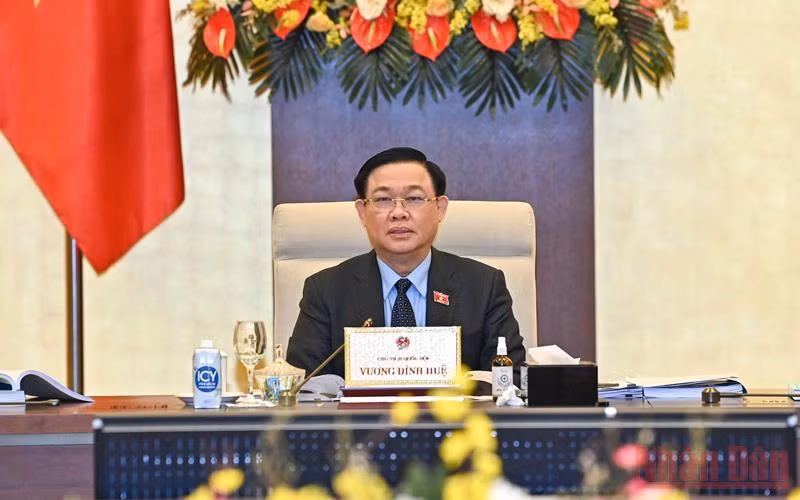 Chủ tịch Quốc hội Vương Đình Huệ phát biểu ý kiến tại phiên họp. (Ảnh: Duy Linh)