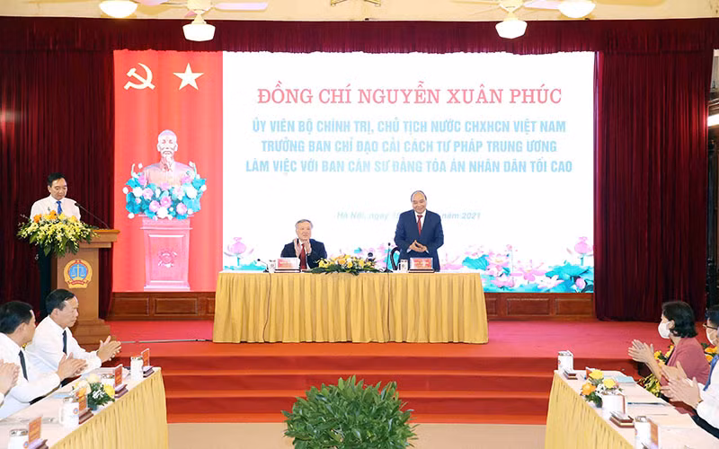 Chủ tịch nước Nguyễn Xuân Phúc phát biểu tại buổi làm việc. (Ảnh: TTXVN)