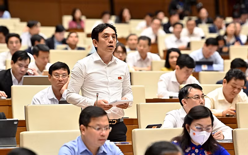 Đại biểu Quốc hội thành phố Hà Nội phát biểu ý kiến thảo luận tại hội trường. (Ảnh ĐĂNG KHOA)