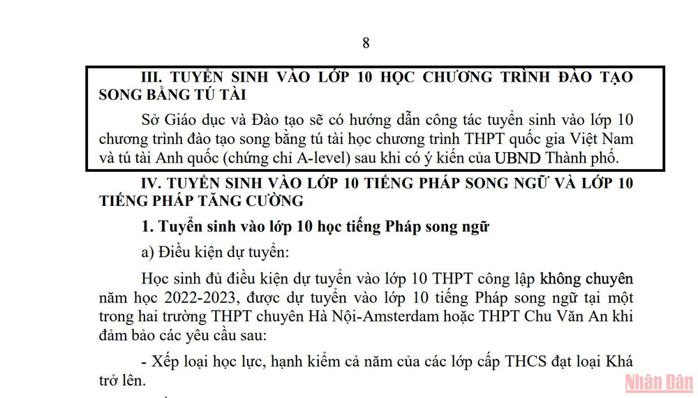 Trong khi phương án tuyển sinh của các hệ học khác rất chi tiết thì riêng chương trình đào tạo song bằng lại vẫn phải chờ. Phụ huynh mong Hà Nội sớm thông tin tuyển sinh hệ song bằng vào lớp 10 -0