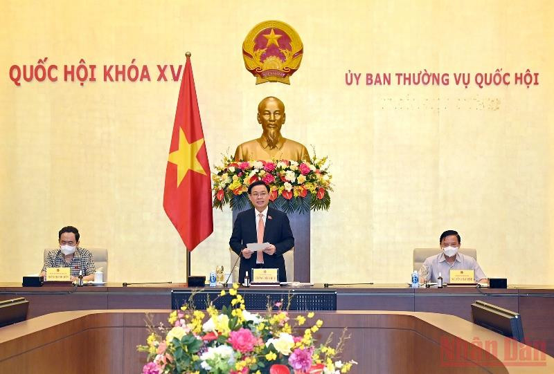 Chủ tịch Quốc hội Vương Đình Huệ phát biểu tại buổi làm việc với Tổ công tác của Ủy ban Thường vụ Quốc hội thực hiện Nghị quyết số 30/2021/QH15. 10 sự kiện tiêu biểu của Quốc hội Việt Nam năm 2021 -0