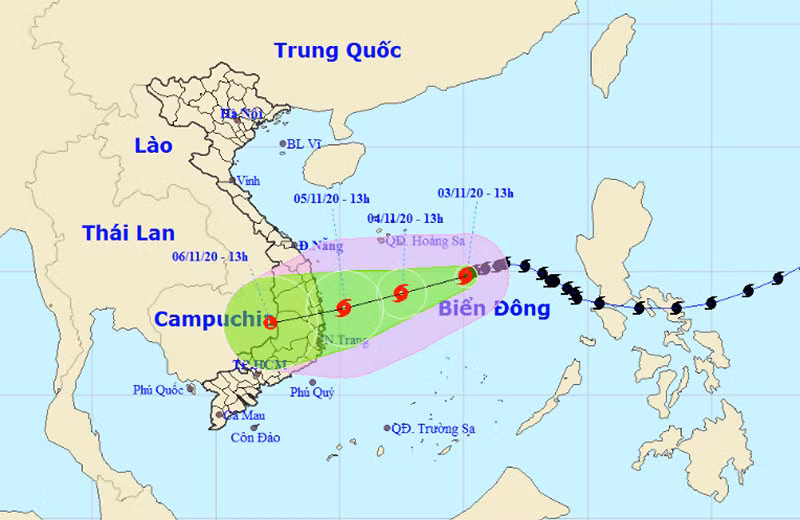 Vị trí và hướng di chuyển của bão số 10. (Nguồn: nchmf.gov.vn)