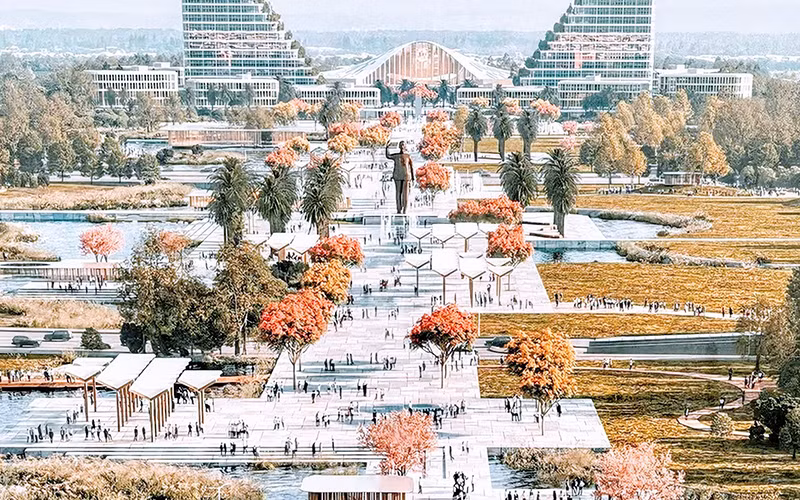 Phối cảnh phương án thiết kế kiến trúc Trung tâm chính trị-hành chính thành phố Hải Phòng được lựa chọn.