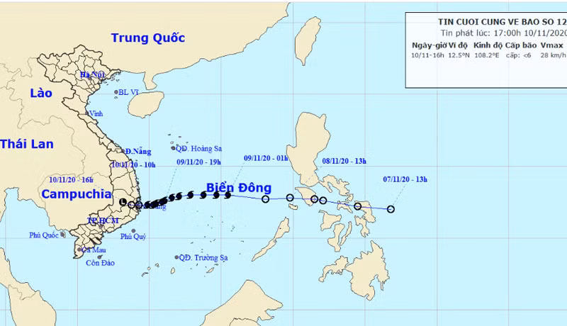 Áp thấp nhiệt đới tiếp tục suy yếu thành vùng áp thấp và tan dần. (Nguồn: nchmf.gov.vn)