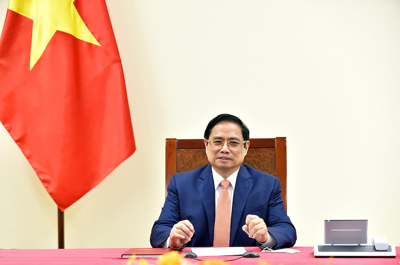 Thủ tướng Phạm Minh Chính điện đàm với Thủ tướng Đức Angela Merkel. Ảnh: NHẬT BẮC