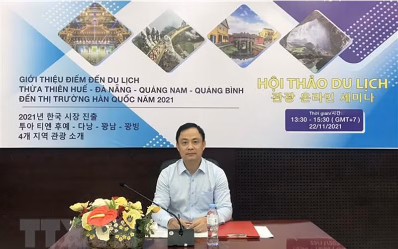 Phó Giám đốc Sở Du lịch Đà Nẵng Nguyễn Xuân Bình phát biểu tại hội thảo. (Ảnh: TTXVN)