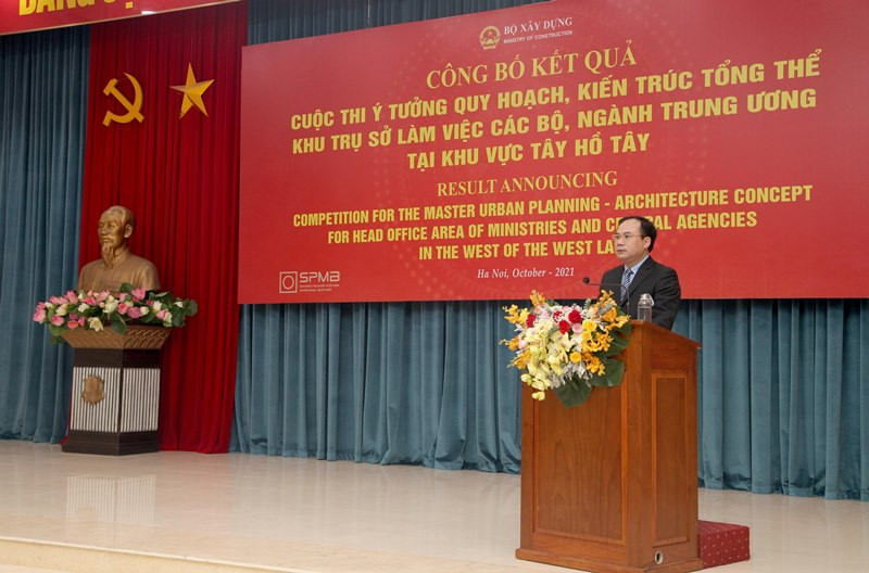 Thứ trưởng Xây dựng Nguyễn Văn Sinh phát biểu tại lễ trao giải. Trao giải cuộc thi quy hoạch, kiến trúc khu trụ sở làm việc tại Tây Hồ Tây -0
