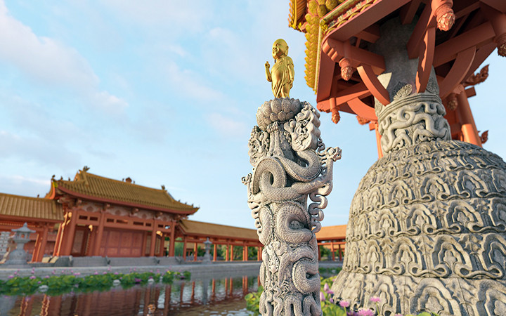 Dựng lại đài đèn từ những mảnh vỡ hiện vật.