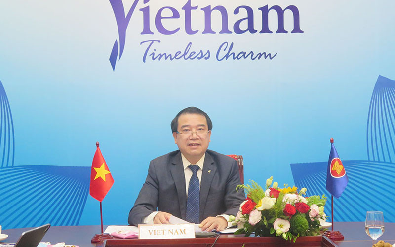 Phó Tổng cục trưởng Tổng cục Du lịch Hà Văn Siêu phát biểu tại hội nghị (Ảnh: TCDL) Hội nghị trực tuyến Cơ quan du lịch quốc gia ASEAN lần thứ 54 -0