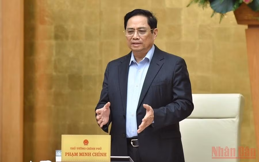Thủ tướng Phạm Minh Chính phát biểu chỉ đạo tại cuộc họp. (Ảnh: TRẦN HẢI)