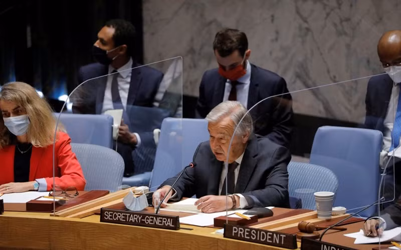 Tổng Thư ký Liên hợp quốc Guterres phát biểu tại cuộc họp của Hội đồng Bảo an về tình hình Afghanistan, ngày 16/8. (Ảnh: Reuters)