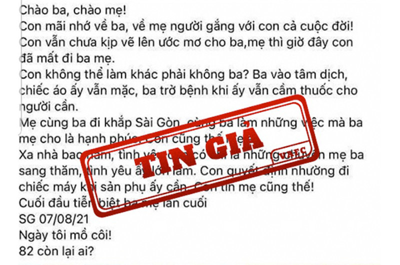 Bài viết về bác sĩ Trần Khoa trên mạng xã hội được xác định là tin giả.