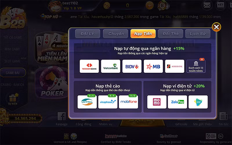 Các hình thức quy đổi thưởng thông qua đánh bạc của B29.