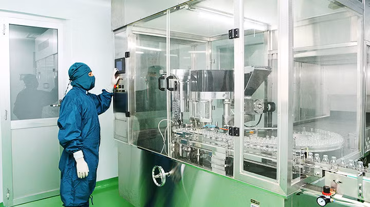Dây chuyền kháng sinh bột tiêm Cephalosporin tại Nhà máy của Mekophar. Ảnh: MPK