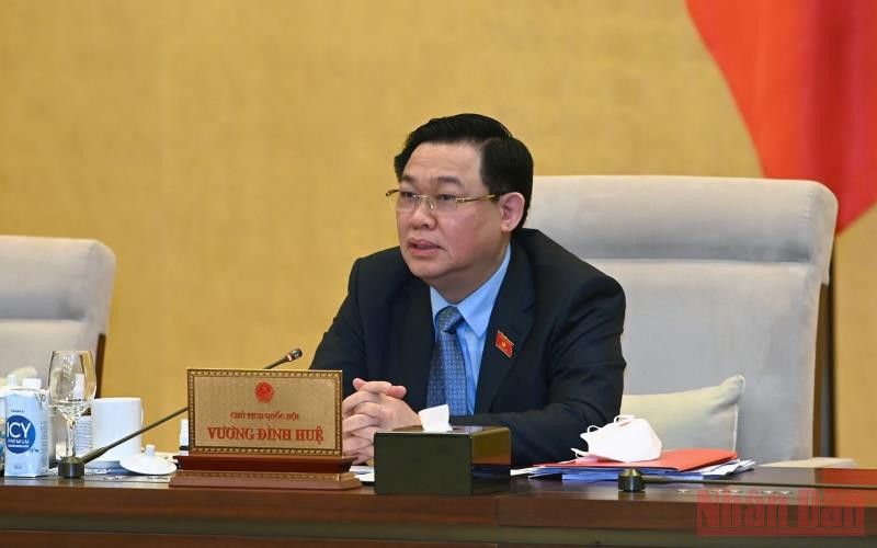 Chủ tịch Quốc hội Vương Đình Huệ phát biểu ý kiến tại phiên họp. (Ảnh: Duy Linh) KET_1371-1647321800309.jpg