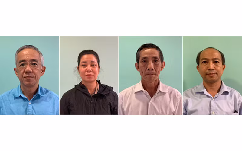 Các bị can từ trái sang phải: Nguyễn Trí Dũng; Phan Thị Bích Hạnh; Nguyễn Đỗ Nguyên; Lương Ngọc Tuấn.