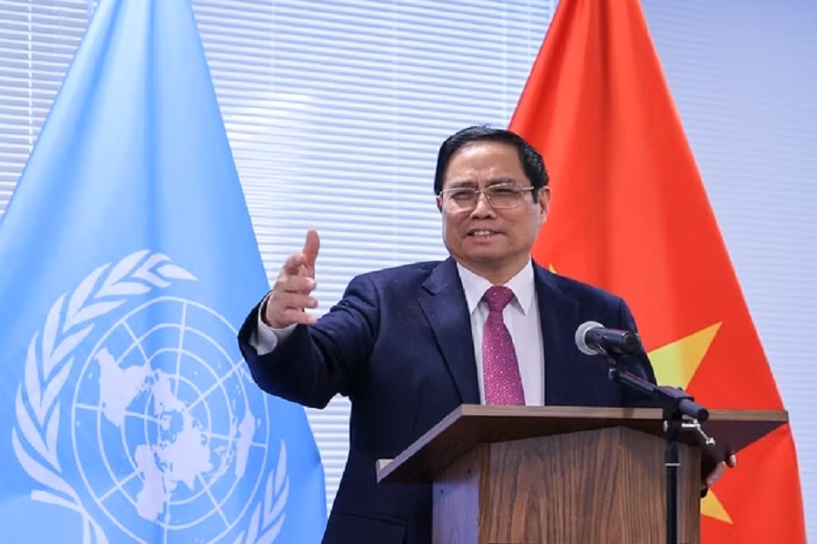 Thủ tướng Phạm Minh Chính phát biểu tại buổi làm việc với các cơ quan đại diện Việt Nam tại New York.