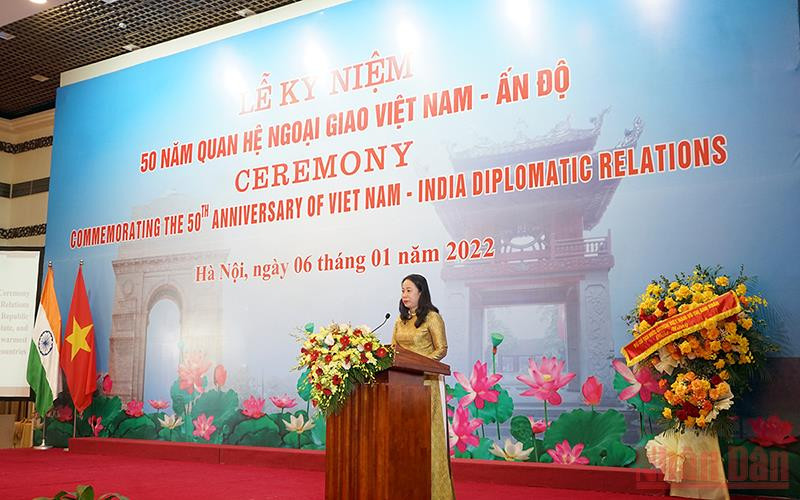 Phó Chủ tịch nước Võ Thị Ánh Xuân phát biểu ý kiến tại buổi lễ. (Ảnh: Đinh Trường) Việt Nam và Ấn Độ kỷ niệm 50 năm thiết lập quan hệ ngoại giao -0