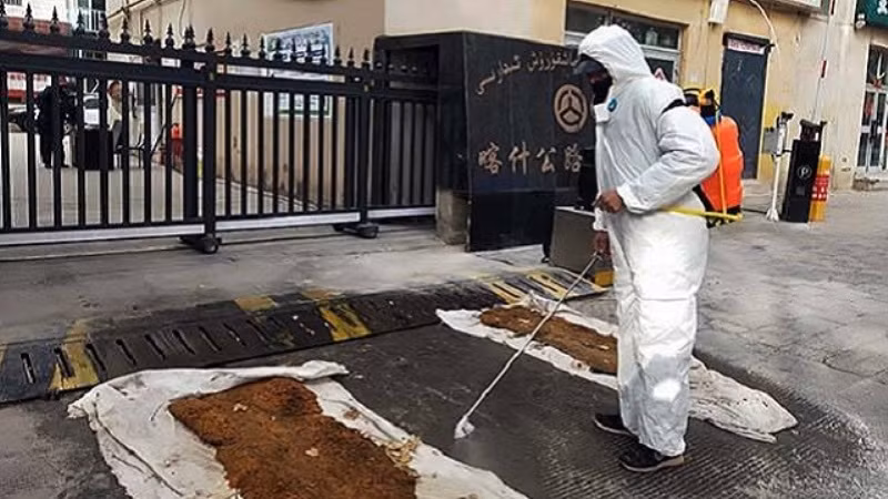 Nhân viên dịch tễ khử trùng tại TP Kashgar, khu tự trị Tân Cương.
