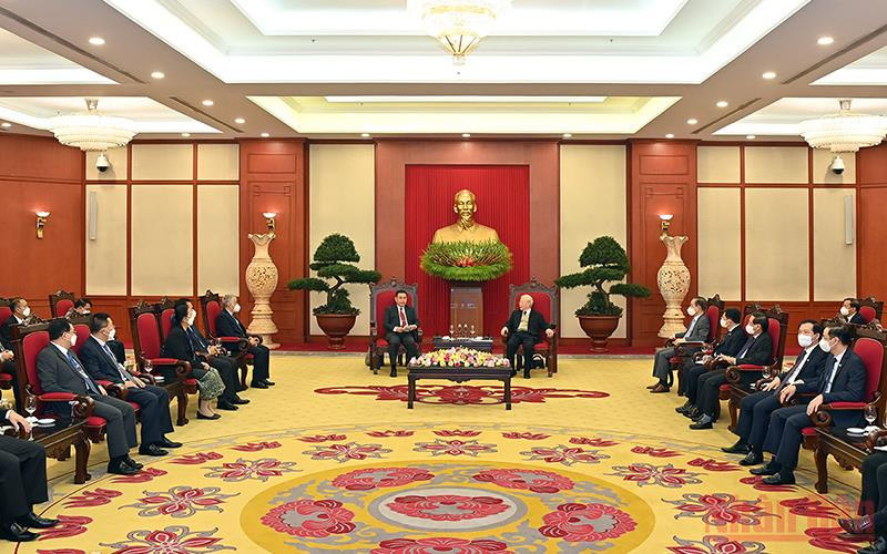 Quang cảnh buổi tiếp Chủ tịch Quốc hội Lào Saysomphone Phomvihane. (Ảnh: Duy Linh) Khẳng định quan hệ đặc biệt Việt Nam-Lào là tài sản chung của hai Đảng, hai dân tộc -0