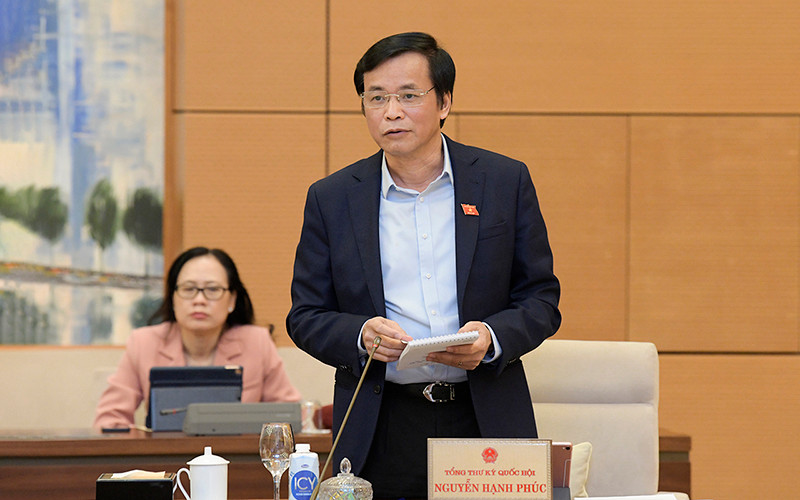 Tổng Thư ký Quốc hội, Chủ nhiệm Văn phòng Quốc hội Nguyễn Hạnh Phúc trình bày Báo cáo một số vấn đề về việc chuẩn bị Kỳ họp thứ 11 Quốc hội Khóa XIV. Bế mạc phiên họp thứ 53 của Ủy ban Thường vụ Quốc hội -0