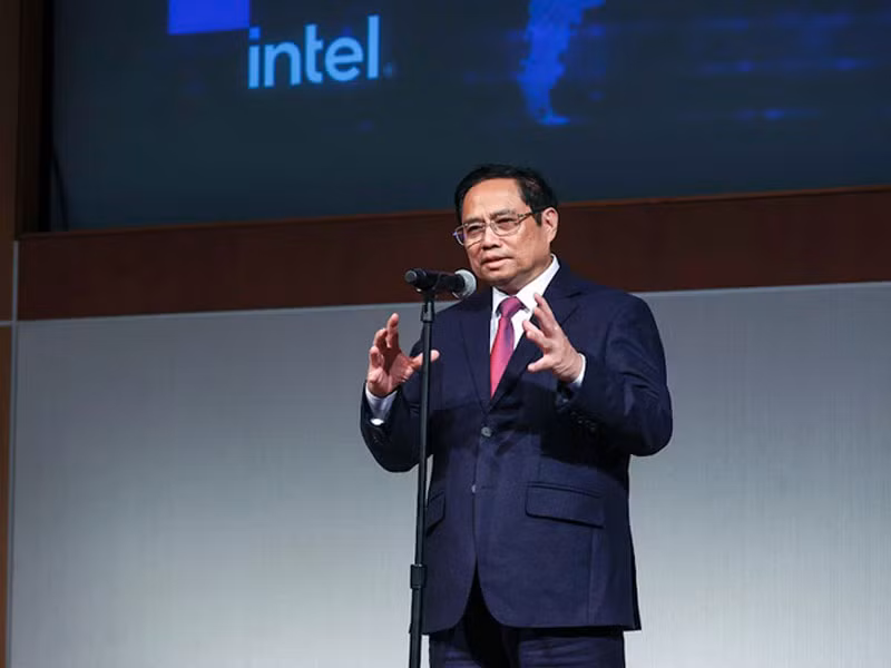 Thủ tướng Phạm Minh Chính phát biểu tại buổi làm việc với Tập đoàn Intel.