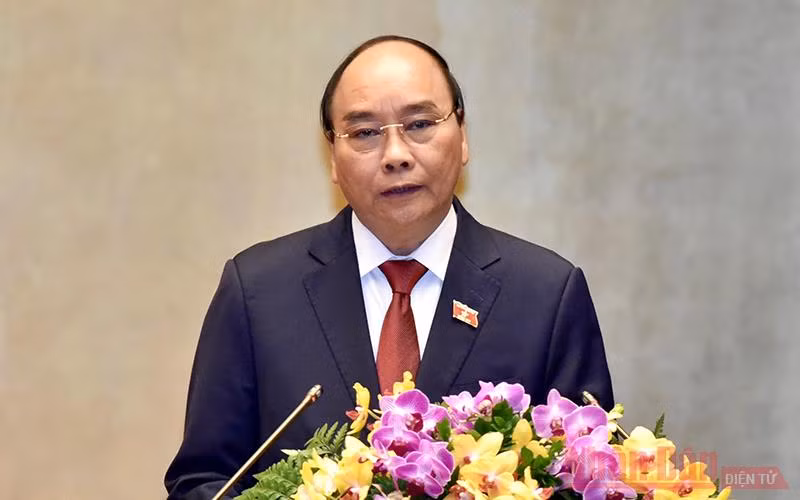 Chủ tịch nước Nguyễn Xuân Phúc phát biểu nhậm chức. Ảnh: TRẦN HẢI