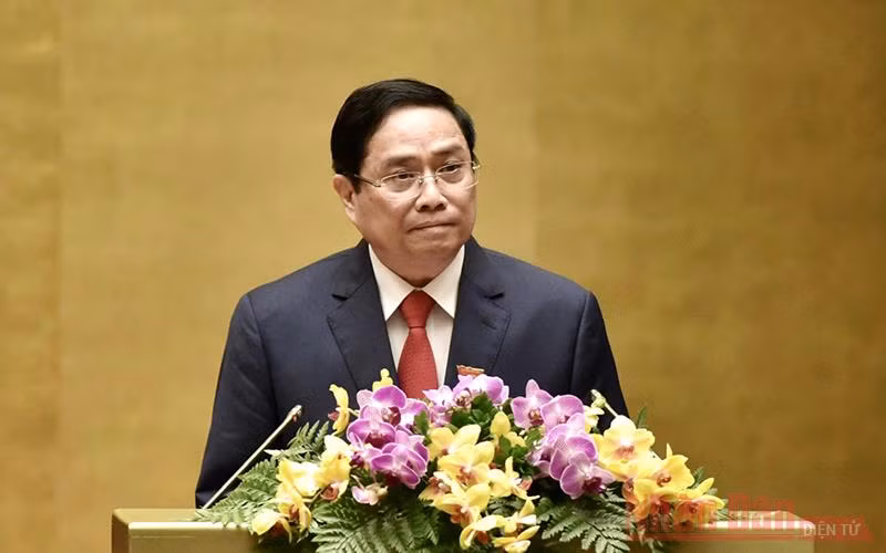 Đồng chí Phạm Minh Chính phát biểu nhậm chức Thủ tướng Chính phủ. Ảnh: TRẦN HẢI