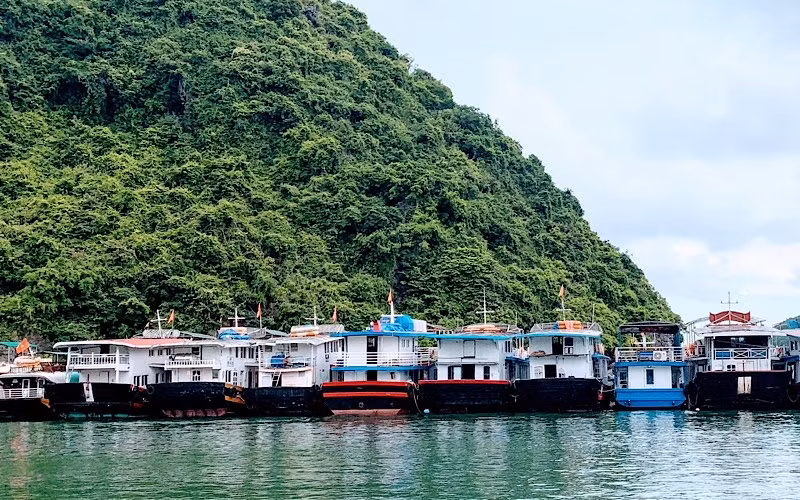 Tàu thuyền về neo đậu tránh trú bão trong vịnh Cát Bà.