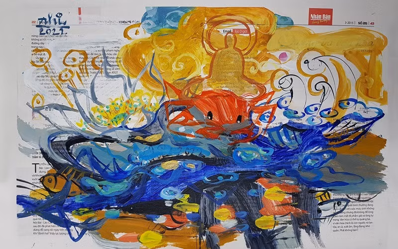 Tác phẩm thể hiện trên báo cũ Nhân Dân hằng tháng của họa sĩ Bình Nhi.