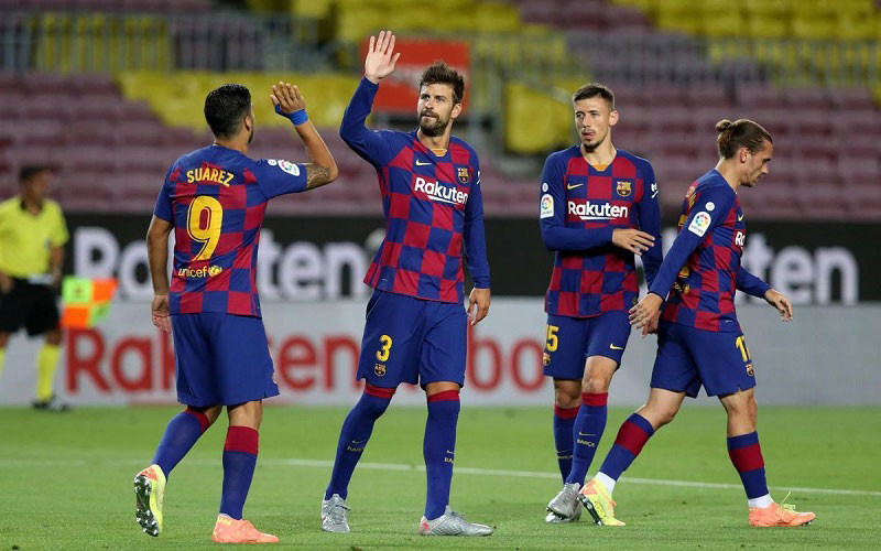 Chiến thắng nhọc nhằn trước Espanyol tạm giúp Barca thu hẹp khoảng cách với Real xuống còn một điểm. Ảnh: FC Barcelona
