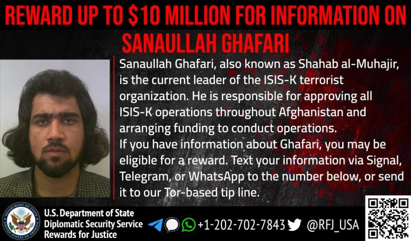 Sanaullah Ghafari được IS bổ nhiệm làm thủ lĩnh nhánh khủng bố ISIS-K tại Afghanistan vào tháng 6/2020. (Ảnh: Bộ Ngoại giao Mỹ) Mỹ treo thưởng lớn cho thông tin về thủ lĩnh nhánh khủng bố của IS ở Afghanistan -0
