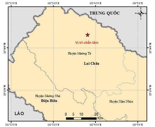 Bản đồ chấn tâm động đất. Nguồn: Viện Vật lý địa cầu.