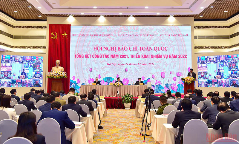 Toàn cảnh Hội nghị báo chí toàn quốc tổng kết năm 2021, triển khai nhiệm vụ năm 2022. (Ảnh: THÀNH ĐẠT).